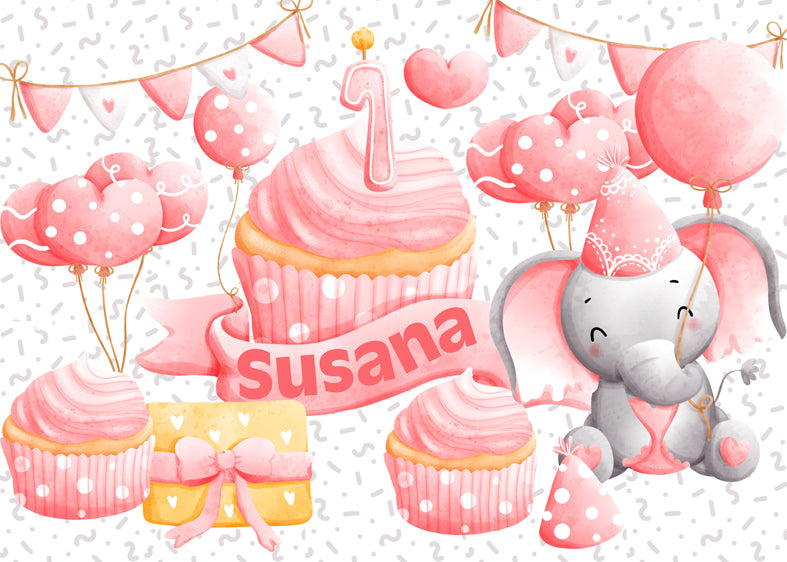 Banner para fiesta - BB 003 ELEFANTE NIÑA